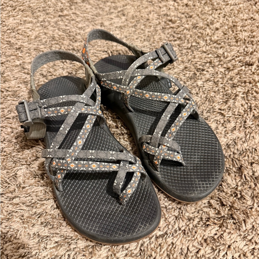 Chaco ZX/2 Gray and Orange Strappy Sandals